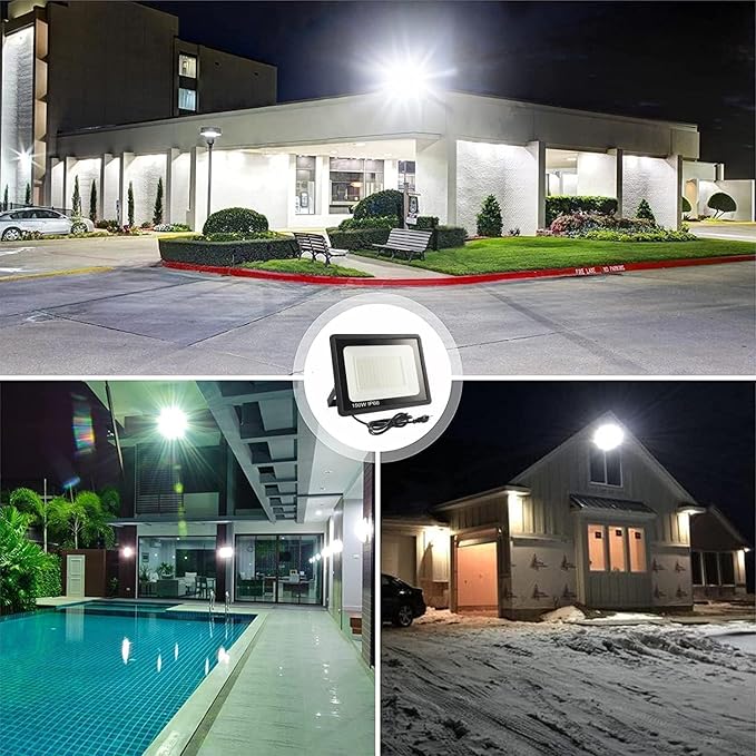 4Pack LED Flood Light Outdoor,50W LED Work Light 5500lm with 6FT US Plug,IP66 Waterproof Exterior Security Lights,6000K Daylight White Outside Floodlights Slim Design for Playground Yard