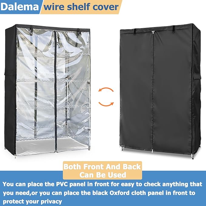 Waterproof Shelf Cover,Outdoor 600D Heavy Duty Dustproof Storage Shelves Cover,48''x24''x72'' Shelf Covers for Wire Shelving with Zippers,Storage Rack Covers with Clear Front