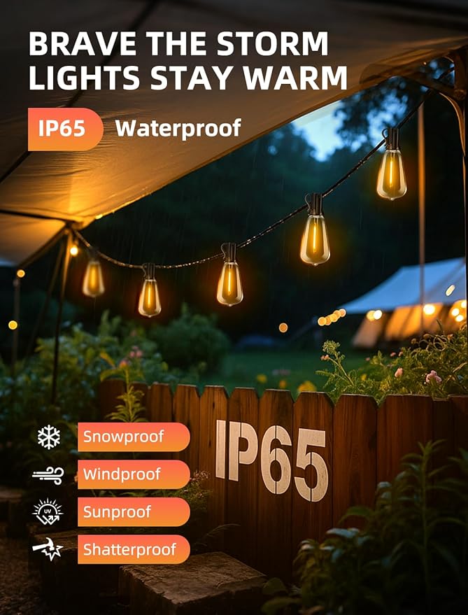 Outdoor Patio String Lights 200ft: ST38 LED Shatterproof Bulbs 3 Modes Button Control - Waterproof Connectable Lights - Wedding Bistro Party Gazebo Backyard Decorative