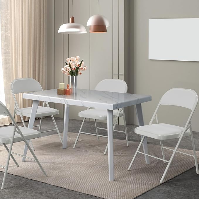 VINGLI 8 Pack Folding Chairs with Padded Seats, Metal Frame with Pu Leather Seat & Back, Capacity 350 lbs, White
