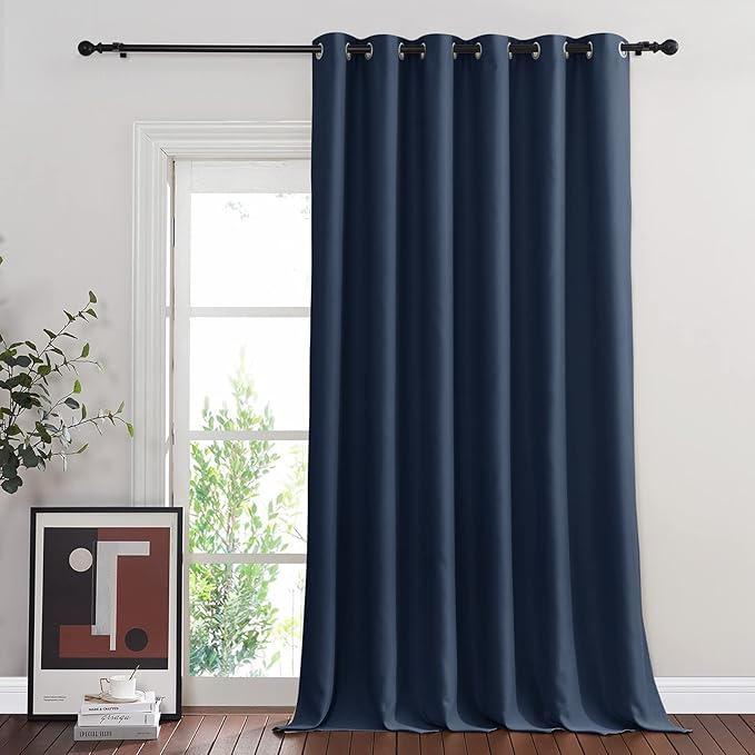 NICETOWN Blackout Navy Blue Bedroom Curtain 118 inches Long, Grommet Thermal Insulated Room Divider Drape Solid Window Treatment for Sliding Door/Living Room, W80 x L118, 1 Panel