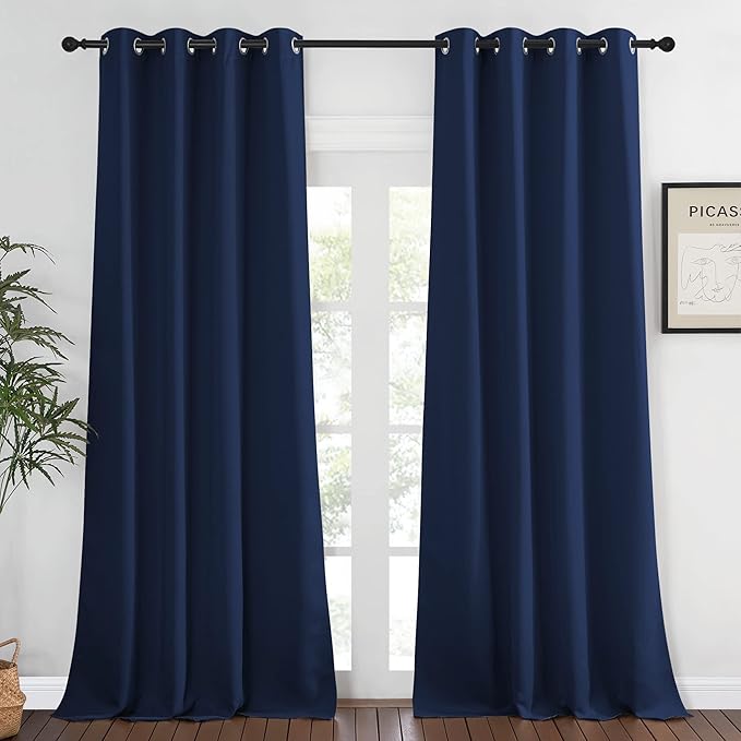 NICETOWN Blackout Curtain Panel - Home Decoration Light Blocking Room Darkening Drape/Drapery for Nursery Room, Ring Top, Navy, 52 inches Wide by 95 inches Long, 1 PC