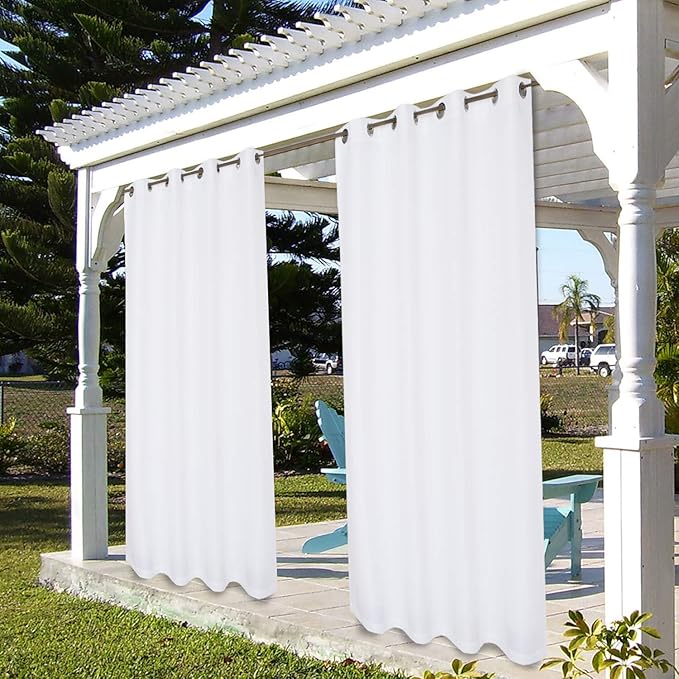 BONZER Outdoor Curtains for Patio Water Resistant Heavy Privacy Light Filtering Grommet Outside Curtains for Porch, Pergola, Gazebo, 1 Panel, 84W x 120L inch, White
