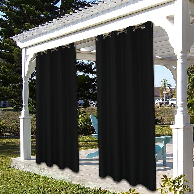 BONZER Outdoor Curtains for Patio Waterproof Thick Privacy Grommet Light Filtering Outside Curtains for Porch Pergola Gazebo Deck, 1 Panel, 54W x 95L inch, Black