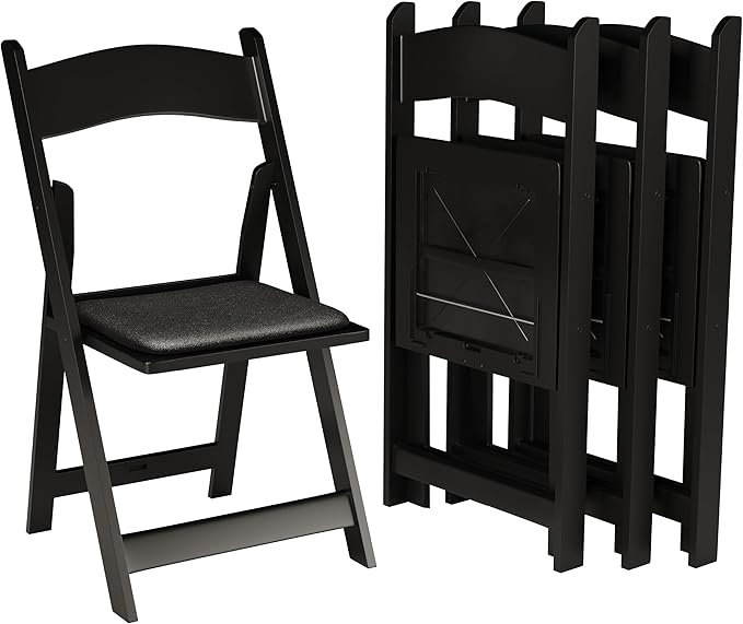 SIMPLEX 48 Black Resin Stackable Folding Chair - Comfortable Black Foldable Chair - Folding Chairs with Padded Seats - Indoor/Outdoor Folding Chairs for Events - Lightweight Foldable Chairs (48 Pack)