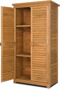 Outvita Outdoor Storage Cabinet, 63in Wooden Garden Tools Shed with 2 Lockable Doors, 3 Adjustable Shelves, Waterproof Roof for Yard Garge Patio Deck Porch, Natural