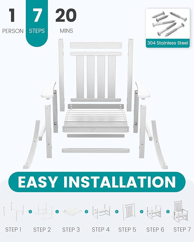 SERWALL Oversized Outdoor Rocking Chair Set of 2, HDPE Rocker for Adults, Patio Rocking Chairs for Porch, White
