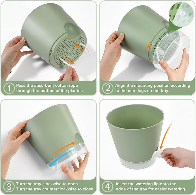 GARDIFE 2026 Upgraded Self Watering Plant Pots with Drainage Hole, 7/6.5/6/5.5/5/4 Inch Flower Planting Containers for House Plants, African Violet, Flowers, Cactus (Green, 7+6.5+6+5.5+5+4 inch)