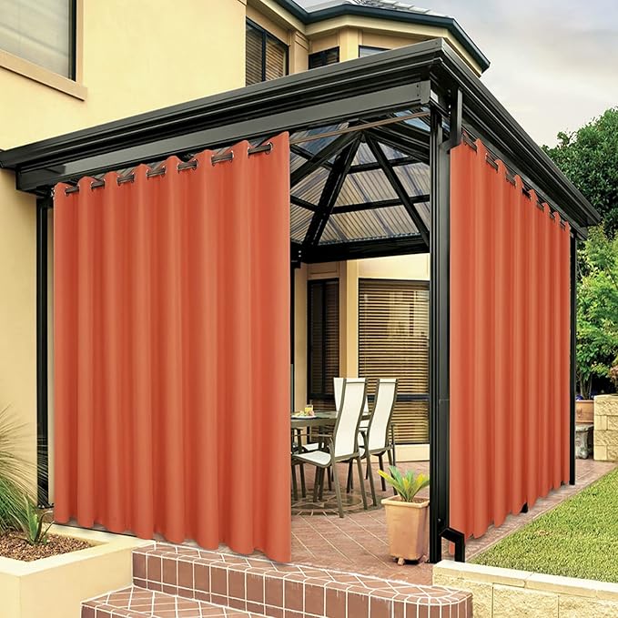 BONZER Outdoor Waterproof Curtains for Patio Wide Grommet Light Filtering Outside Curtains for Gazebo, Porch, Pergola, Pavilion, 1 Panel, 110W x 120L inch, Mecca Orange