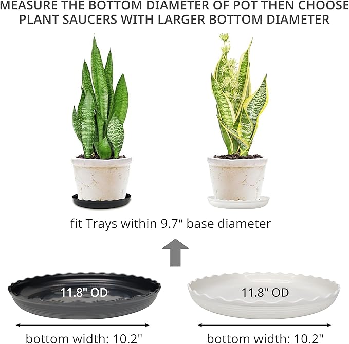 Plant Saucer, 7 Pack 8 10 12 14 15 Inch Durable Plastic Plant Trays for Pots, White & Black Round Plant Pot Saucers, Drip Tray for Indoor and Outdoor Garden (12", for 9 10 Inch Pot)