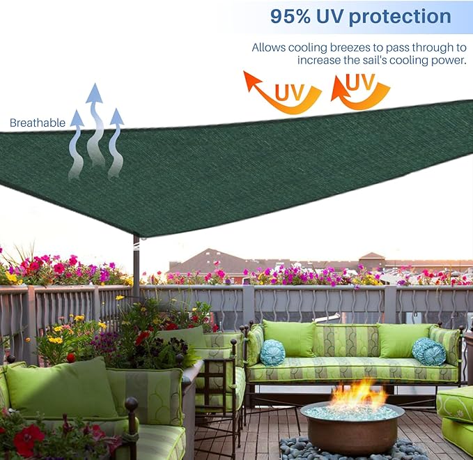 E&K Sunrise 14' x 14' x 14' Sun Shade Sail Triangle Canopy Shade Cover UV Block for Patio Backyard Garden Outdoor (Green)