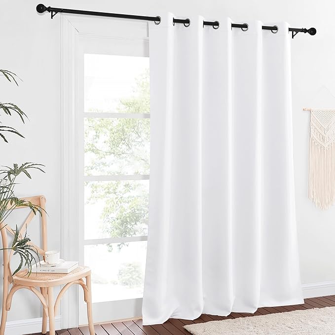 NICETOWN Sliding Door Window Treatment Blackout Patio Door Curtain Panels, Privacy Thermal Drapes for Bedroom Living Room Department with Grommet Top (White, W66 x L110)