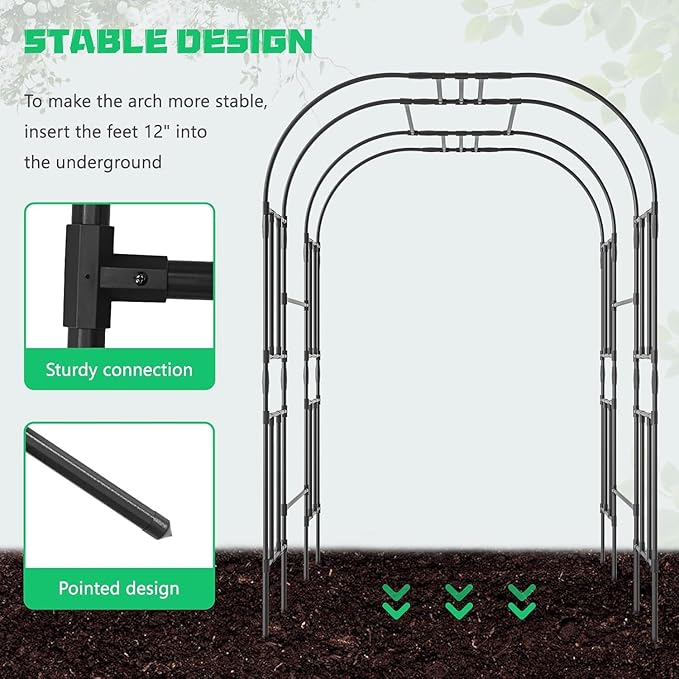 DoCred Large Garden Arch Trellis for Climbing Plants, 87 Inch Tall Metal Plant Support Trellis Archway for Climbing Vine Vegetable/Fruit/Flower Outdoor Yard Lawn Garden Arch Tunnel Trellis