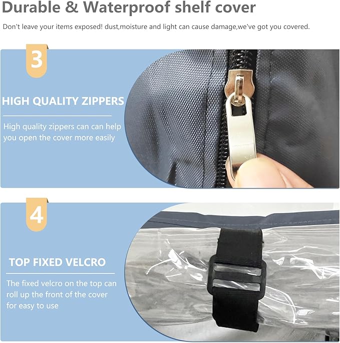 Waterproof Shelf Cover,600D Heavy Duty Dustproof Storage Wire Rack Covers,Outdoor Shelving Covers for Wire Shelves with Zipper 30''x14''x62'',Clear Front.