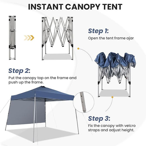 10X10 Pop Up Canopy, Slant Legs Instant Outdoor Canopy Tent with 1 Sidewall, Portable Patio Garden Deck Gazebo Shelter - 10x10 Base 8x8 Top