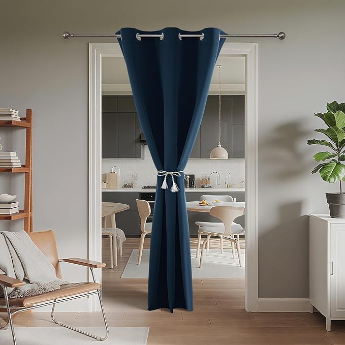 Joydeco Blackout Door Curtain for Doorway Privacy 90 Inches Long, Grommet Closet Curtain for Open Closet, Room Divider for Bedroom Living Room (Navy Blue, 52Wx90L, 1 Panel)