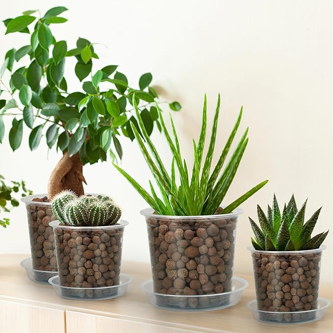 4 Inch Clear Nursery Pots for Plants with Sacuers 15 Pack, Plastic Flower Pots with Drainage Holes, Variety Pack Seedlings Garden Pot for Indoor Outdoor (4 inch)