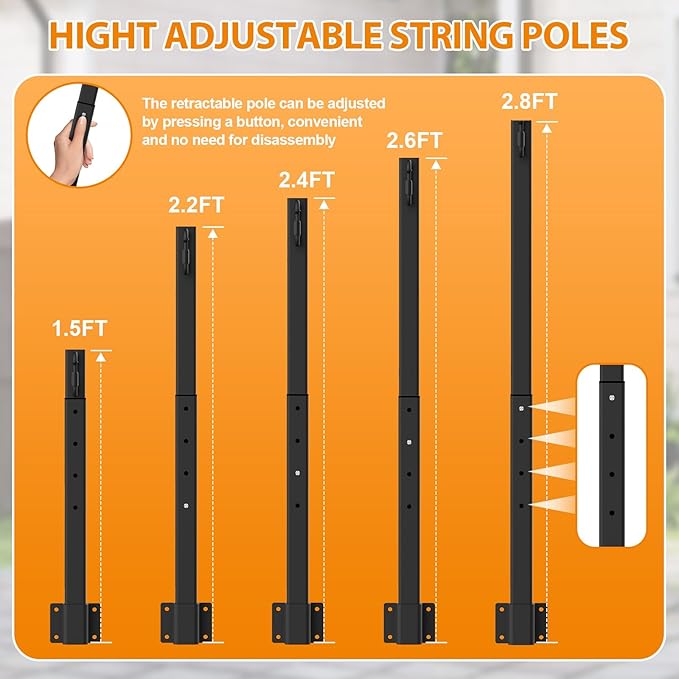 AILBTON 8 Pack 2.8Ft String Light Poles,Light Poles for Outside String Lights,Outdoor Light Poles with Fence Bracket,Metal Pole Stand for Patio,Backyard,Deck