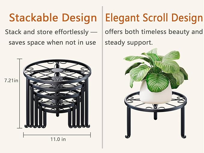 5-Pack Metal Plant Stand Indoor Anti-Rust Flower Display Stand Heavy Duty Rustproof Iron Corner Plant Holder, Round Pot Rack Shelf for Home Garden