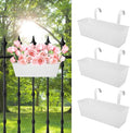 Railing Planters Outdoor Balcony 16 Inch Deck Over The Railing Planter Boxes Hanging Planters for Fence Flower 3 Pcs (White)