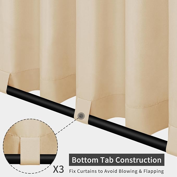 Easy-Going Outdoor Patio Curtains Detachable Tab Top Windproof Weatherproof Curtain for Cabana, Porch, Pergola and Gazebo, Tab Bottom Drape, 2 Panels, 54W x 120L inch, Beige