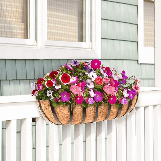 Railing Planter Window Box Deck Balcony Rail Planter 24 Inch for Porch Fence Patio Outdoor 4 Pack