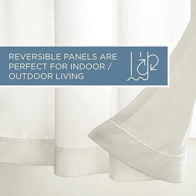 TOWN & COUNTRY BASICS Cabana Solid Heavyweight Indoor Outdoor Curtains, Light Filtering Opacity with Grommet Top, Water Repellent, 2-Pack Set, 54"x120", Vanilla