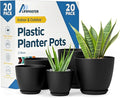 Lifemaster Plant Pots with Multi Drainage Holes - 20 Pieces Versatile, Sturdy Plastic, Stackable Design Home Decor Flower Pots for Indoor and Outdoor Gardening - Black
