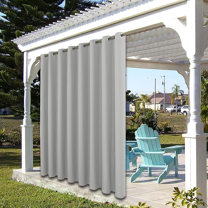 BONZER Outdoor Curtains for Patio Waterproof Thick Privacy Extra Wide Grommet Light Filtering Outside Curtains for Porch Pergola Gazebo Deck, 1 Panel, 150W x 108L inch, Silver