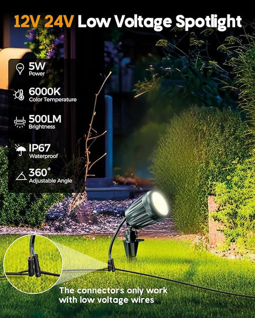 12V24V Low Voltage Landscape Lights Outdoor,6000K White LED Landscape Lights with 3 Color Lenses (Red,Yellow,Green),IP67 Waterproof Outdoor Spot Lights for Garden Passage Wall Tree Fence,2 Pack