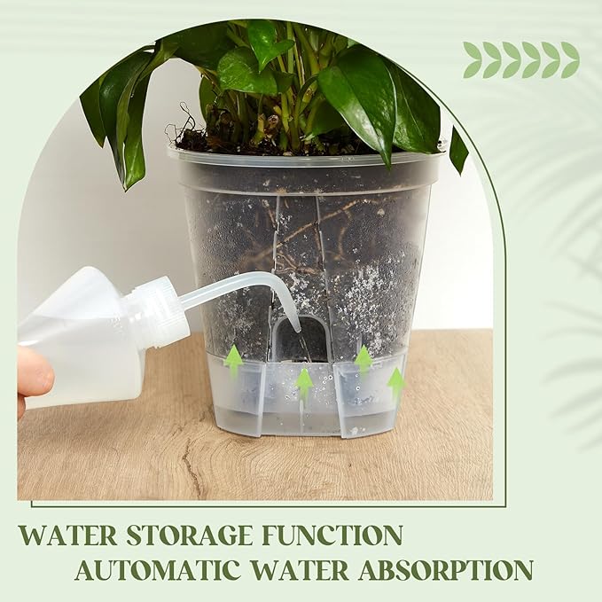 Self Watering Pots for Indoor Plants with Deep Reservoir and High Drainage Holes for Outdoor Plants and Flowers, Bare Root Planter(4.72'',Clear,9 Pcs)