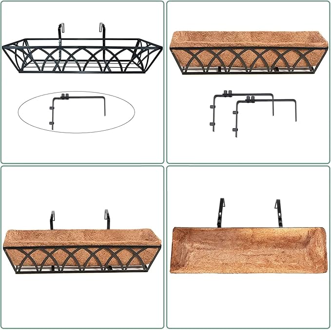 30 Inch Window Deck with Coco Liner Set of 2, 30" Window Boxes Horse Trough with Coconut Coir Liner,Metal Hanging Flower Planter Window Basket Deck Railing Planter Boxes for Outdoor Indoor Lawn