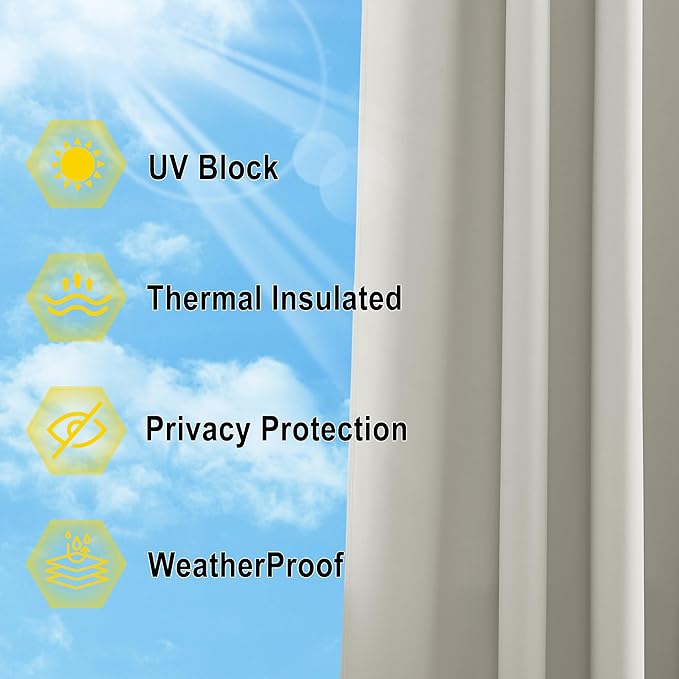 NICETOWN Patio Curtain for Outdoor Waterproof, Stainless Grommet Top Thermal Insulated Sun Blocking Outdoor Drape Privacy for Balcony, UV Protection Outdoor Privacy Blind, W52 x L72, Natural, 1 Panel