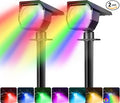 Peasur 2 Pack Solar Spot Lights Outdoor Color Changing, 7 Modes Halloween RGB Solar Powered Waterproof Spotlight, Landscape Lighting for Outside Yard Garden Pathway