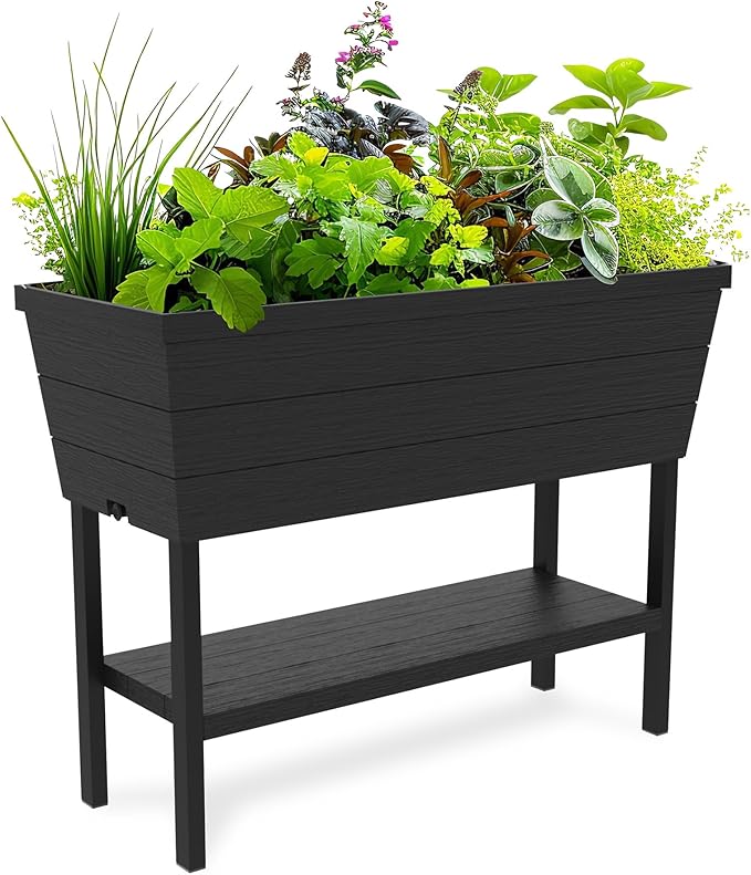 Keter Urban Bloomer 12.7‑Gallon Raised Garden Bed – Elevated Outdoor Planter Box with Self‑Watering Reservoir, Water Gauge & Drainage System, Perfect for Herbs & Vegetables, Dark Grey