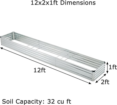 12x2x1ft(2 Pack) Galvanized Raised Garden Bed,Outdoor Planter Box Metal Patio Kit Planting Bed for Vegetables Flowers Herb,Silver