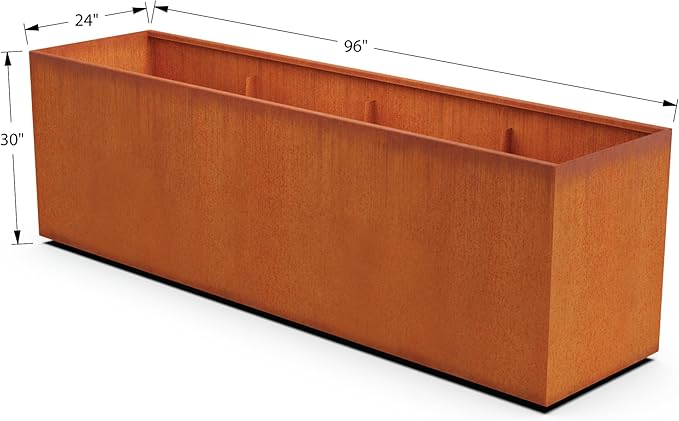 Plantercraft Large Rectangular Planters for Outdoor Plants 96x24x30 Inch Extra Large Corten Steel Planter | Heavy Duty Metal Planter Box for Commercial & Residential Modern Landscapes