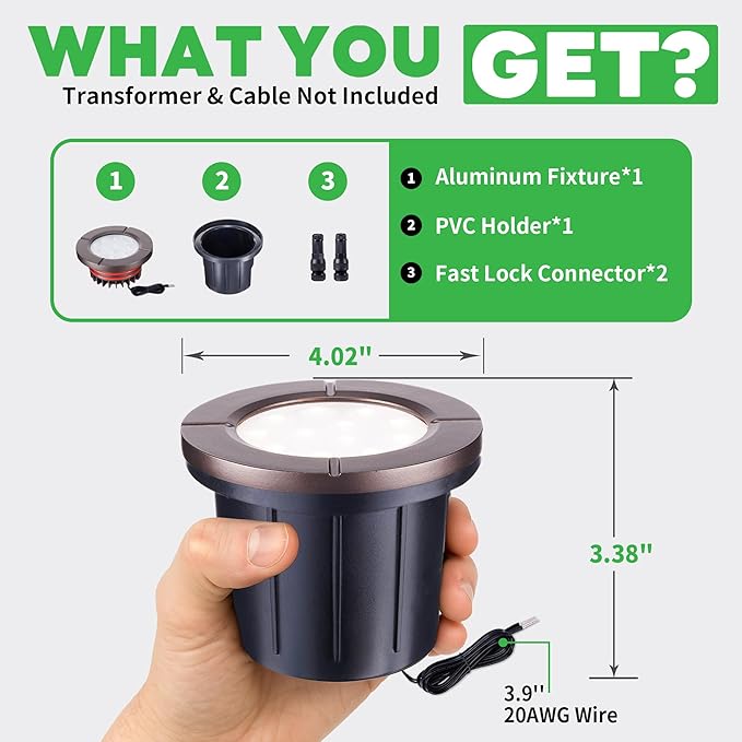 LED Well Light, In Ground Landscape Lights Low Voltage Outdoor, 12V IP67 Waterproof, Bright Wired Aluminum ORB for Patio Pathway Lawn 6W 580LM 4 Pack