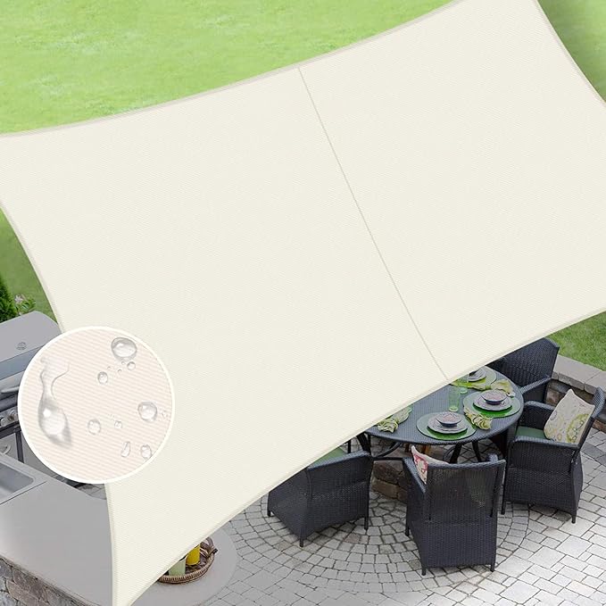 LOVE STORY Rectangle 10'x14' Waterproof Sun Shade Sail Canopy UV Block for Outdoor Patio Backyard Carport,Cream(We Make Custom Size)