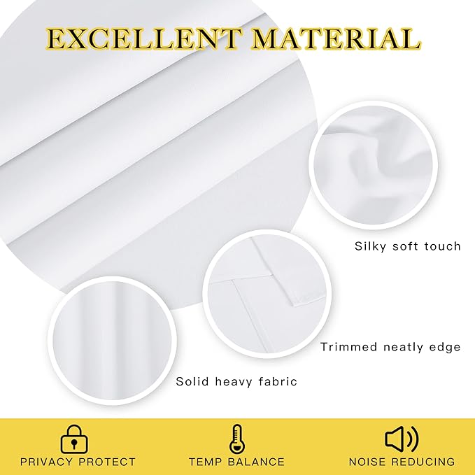 NICETOWN Room Darkneing Kitchen Curtain 45 inches Long - 50% Blackout Thermal Insulated Solid Grommet Sound & Light Blocking Drape Window Treatment for Bedroom (White, 1 Panel, W52 x L45)