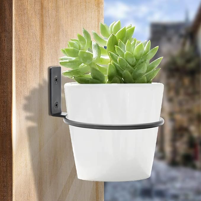 2-Pack 4 inch Flower Pot Holder Ring, Wall Mounted Metal Planter Hanger, Indoor Use, Matte Black, 40 lbs Capacity