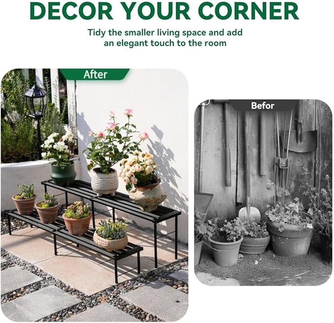 Metal Plant Stand, Rust-proof Aluminum Flower Pot Stand, Heavy Duty Planter Display Shelving for Patio Balcony Garden Living Room Decorative (Black, 47.2 Inch)