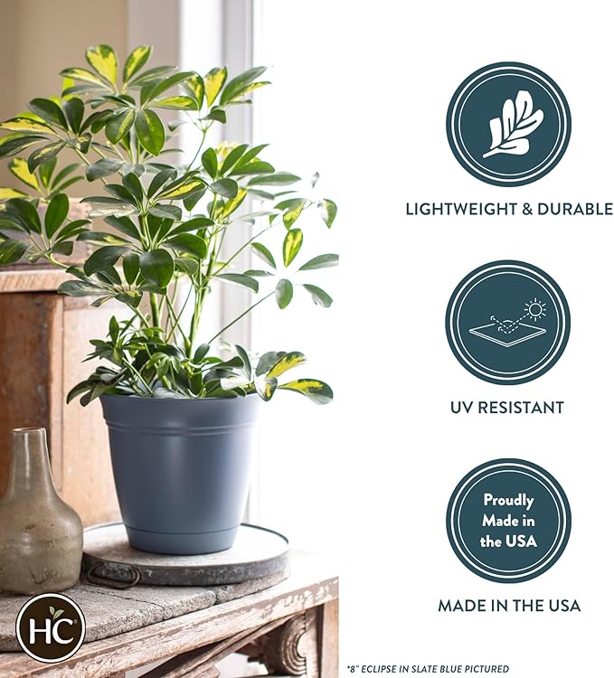 The HC Companies 12 Inch Eclipse Round Planter Pots with Drainage Holes & Attached Saucer, Lightweight UV-Resistant Plastic Indoor & Outdoor Planters, 6-Pack Flower Pots for Garden & Home Decor, Teal