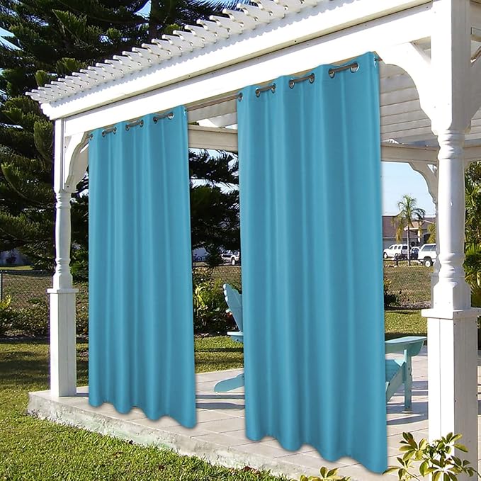 BONZER Outdoor Waterproof Curtains for Patio Privacy Grommet Light Filtering Outside Curtains for Gazebo, Porch, Pergola, Pavilion, 1 Panel, 84W x 108L inch, Teal