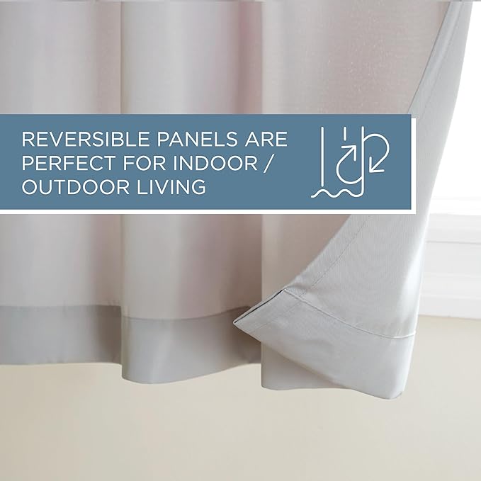 Town & Country Basics Cabana Solid Heavyweight Indoor Outdoor Curtains, Light Filtering Opacity with Grommet Top, Water Repellent, 2-Pack Set, 54"x132", Taupe
