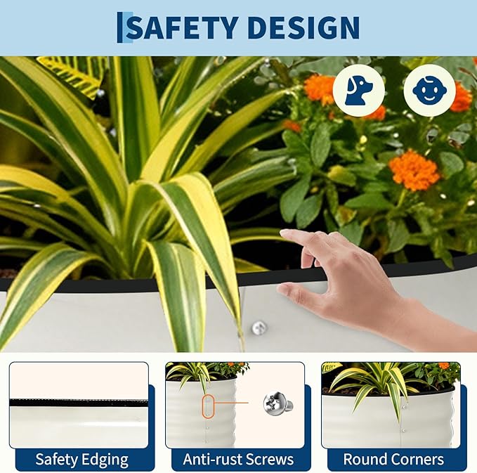 Garvee Galvanized Raised Garden Bed Outdoor, 8x2x1.5 ft Metal Planter Box for Flowers Vegetables, Rust-Resistant Raised Garden Beds for Gardening, Easy Assembly Outdoor Garden Box & Planters, Beige