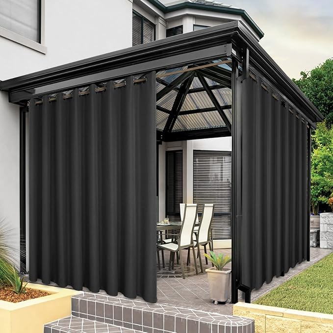 BONZER Waterproof Indoor/Outdoor Curtains for Patio Thick Privacy Extra Wide Grommet Curtains for Bedroom, Living Room, Porch, Pergola, Cabana, 1 Panel, 150W x 95L inch, Charcoal