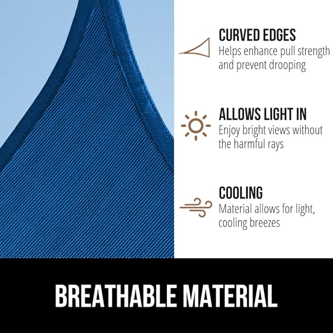 GORILLA GRIP Heavy Duty Sun Shade, UV Protection Fade Tear and Rust Resistant Rectangle Sunshade Canopy, Curved Edges Blocks Sunlight, Breathable Sail, Outdoor Patio, Lawn Garden, 8x10 FT Blue