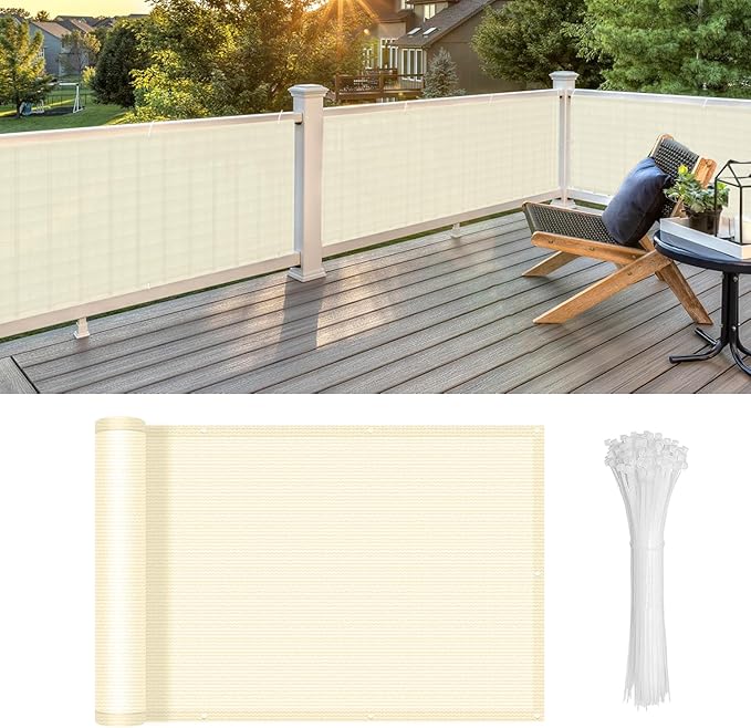 LOVE STORY Custom Size 3'x1' Butter Cream Balcony Privacy Screen,UV Block Privacy Fence Screen,90% Shield for Outdoor Pool Garden Apartment Railing