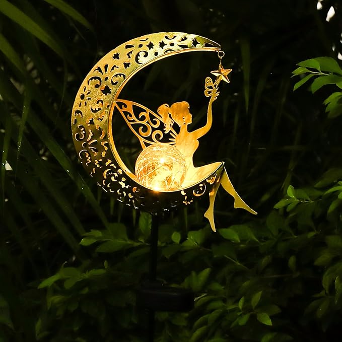 ZKLiLi Solar Lights Garden Decorations,Moon Fairy Light,Solar Statues Outdoor Decor,Warm LED Light for Pathway Lawn Patio Courtyard Gifts for Mom Grandma Women